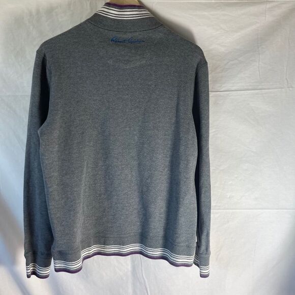 Robert Graham Grey Stripe Trim Quarter Zip Sweater Sz XL - Picture 2 of 9